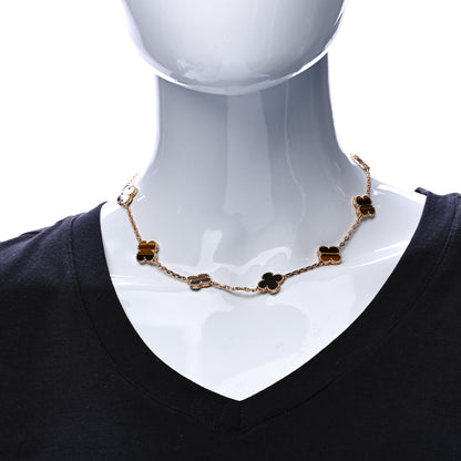 Van Cleef & Arpels 18K Yellow Gold Tiger Eye 10 Motifs Vintage Alhambra Necklace 2 of 6