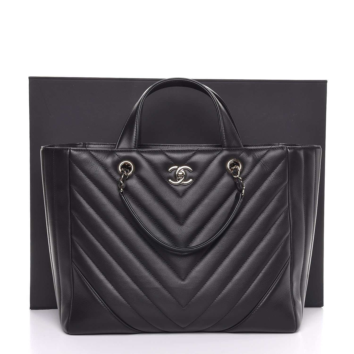 Chanel Calfskin Chevron Quilted Large Shopping Tote Black 8 of 8