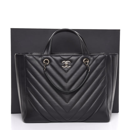 Chanel Calfskin Chevron Quilted Large Shopping Tote Black 8 of 8