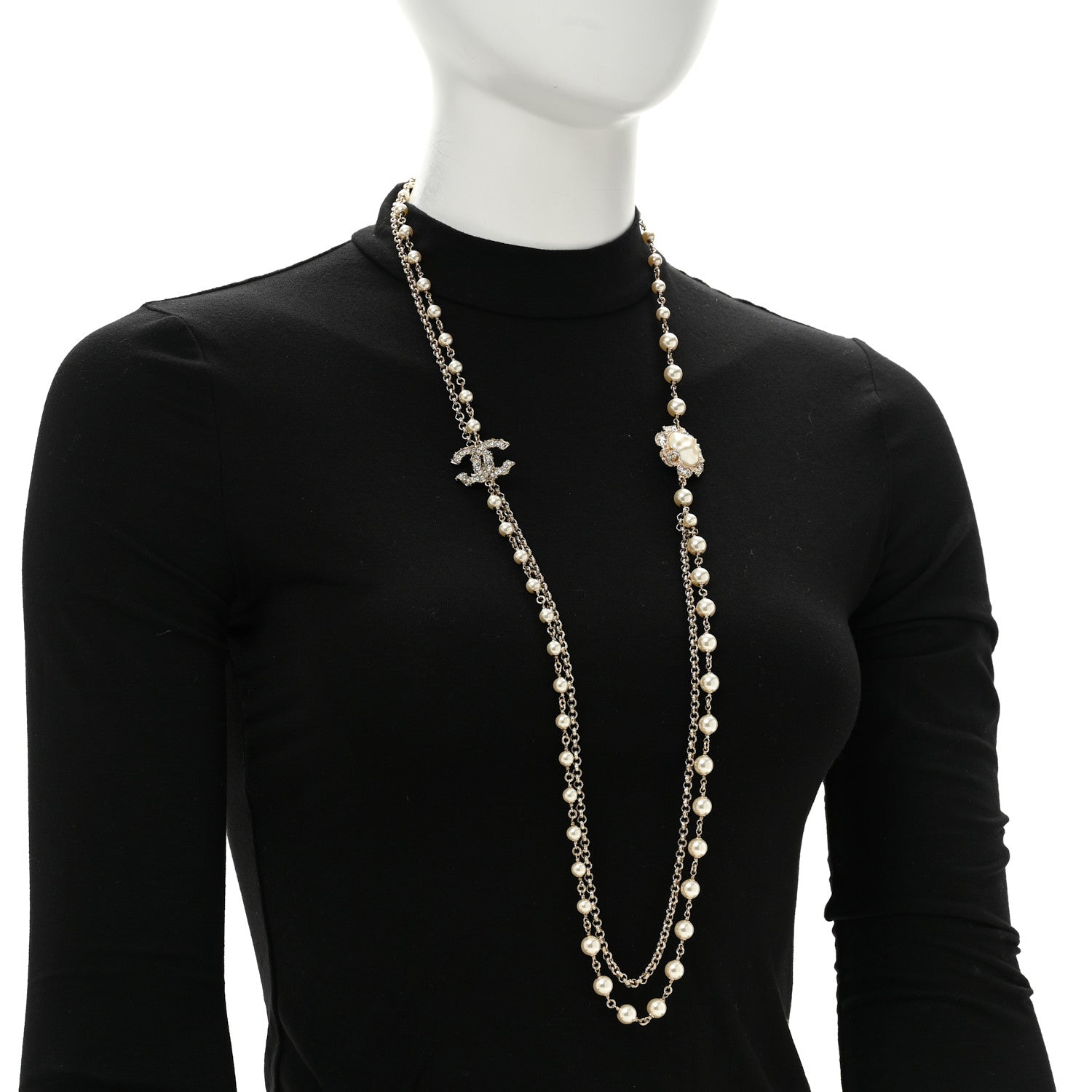 Chanel Pearl Crystal CC Camellia Express Long Necklace Gold 2 of 6