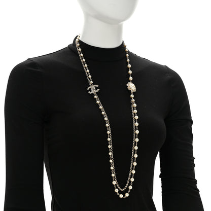 Chanel Pearl Crystal CC Camellia Express Long Necklace Gold 2 of 6