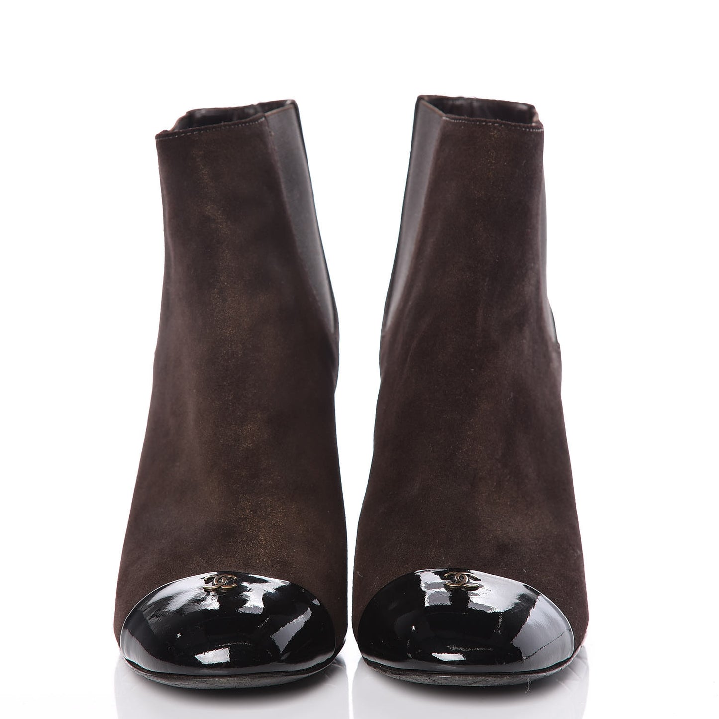 Suede Patent Cap Toe Short Boots 38.5 Brown