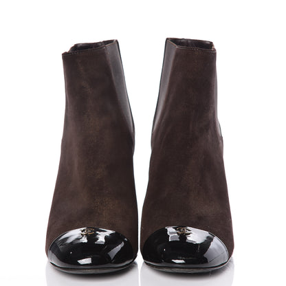 Chanel Suede Patent Cap Toe Short Boots 38.5 Brown 2 of 15