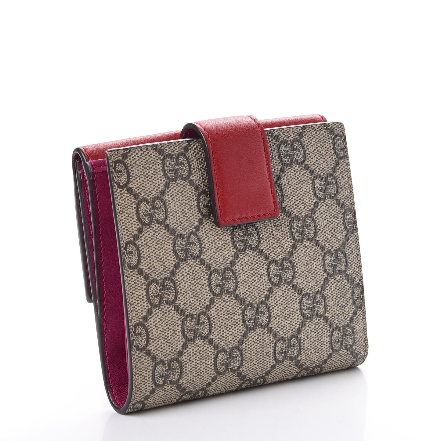 GG Supreme Monogram Calfskin French Flap Wallet Beige Ebony Hibiscus Red New Rosette
