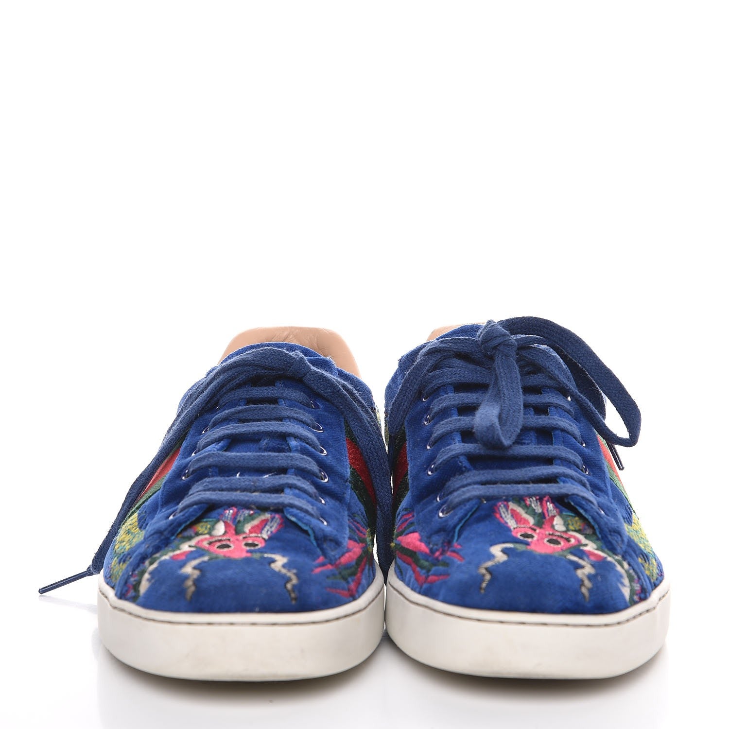 GUCCI シードラゴン 17aw Gucci Velvet Web Dragon Embroidered Mens Ace Sneakers 10.5 Blue