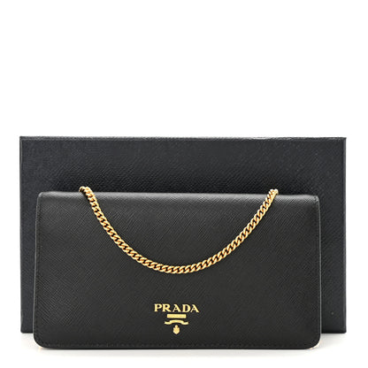 Prada Saffiano Metal Phone Wristlet Crossbody Wallet Black 10 of 10
