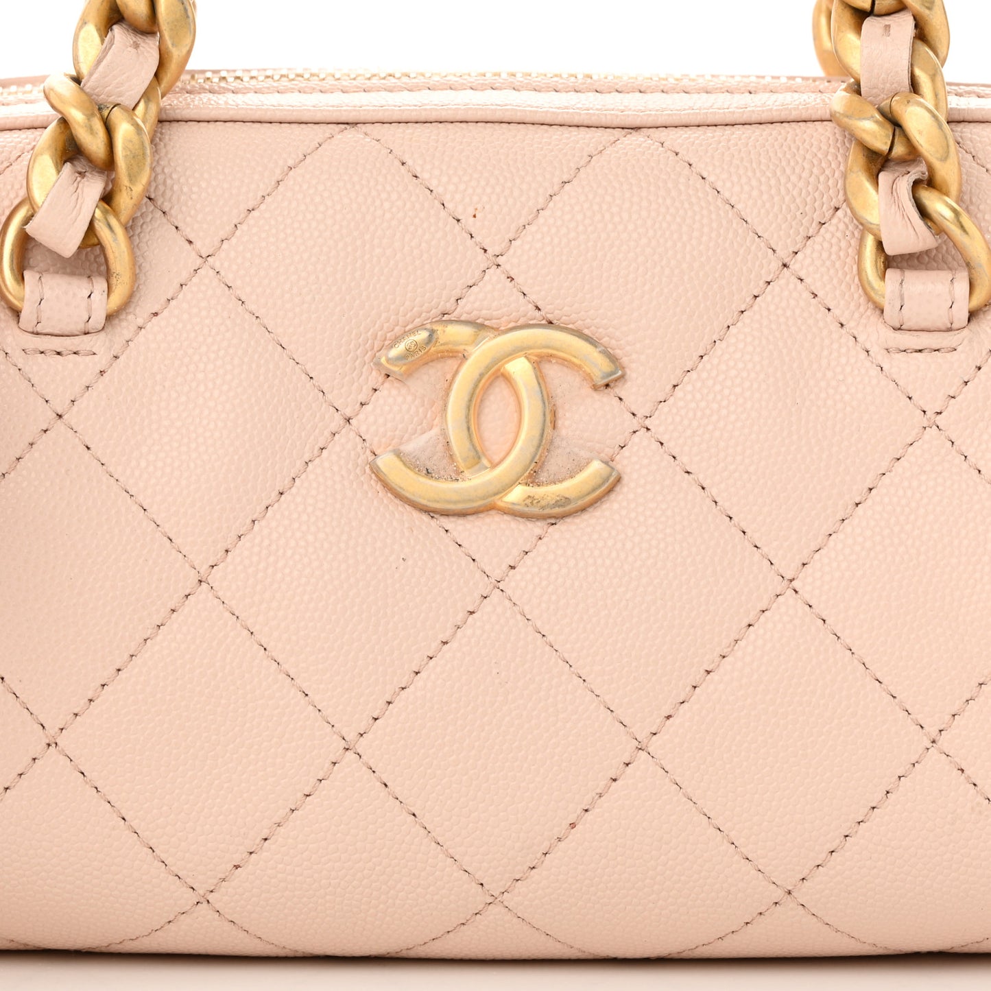 Caviar Quilted Small Fashion Therapy Bowling Bag Beige