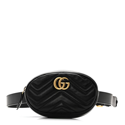 Gucci Calfskin Matelasse GG Marmont Belt Bag 85 34 Black 1 of 12