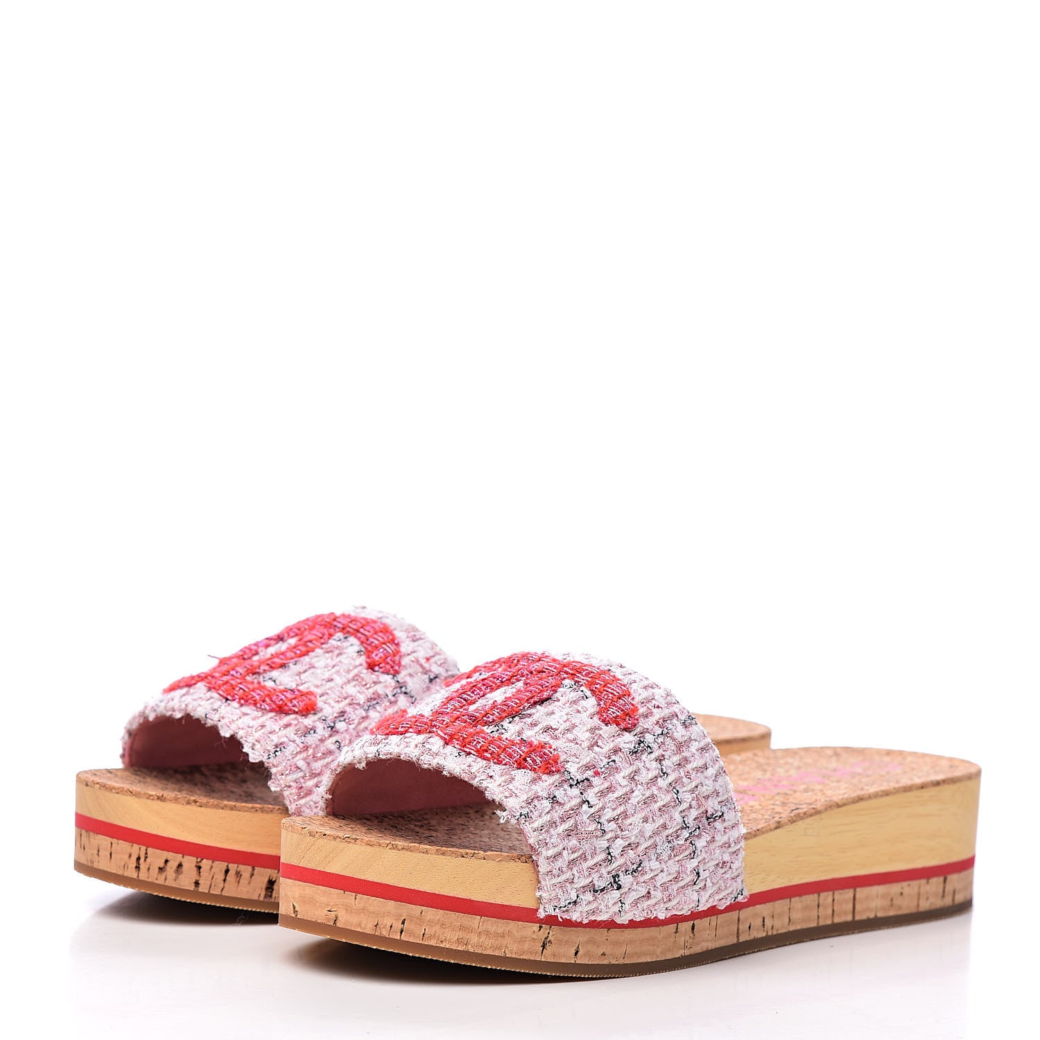Chanel Tweed Lambskin Logo Mules 39 Pink Red 3 of 10