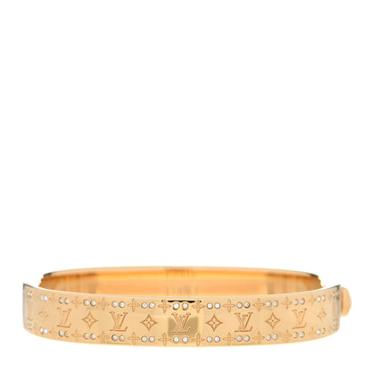 Louis Vuitton Brass Crystal Monogram Nanogram Strass Cuff S Gold 3 of 6
