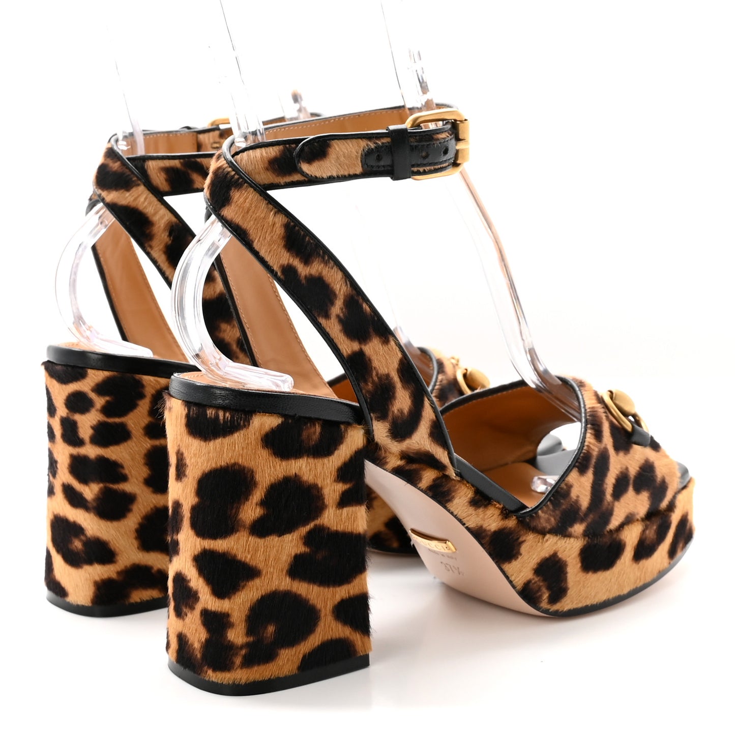 Calf Hair Leopard Print Horsebit 25/60mm Platform Sandals 37.5 Hazelnut Black