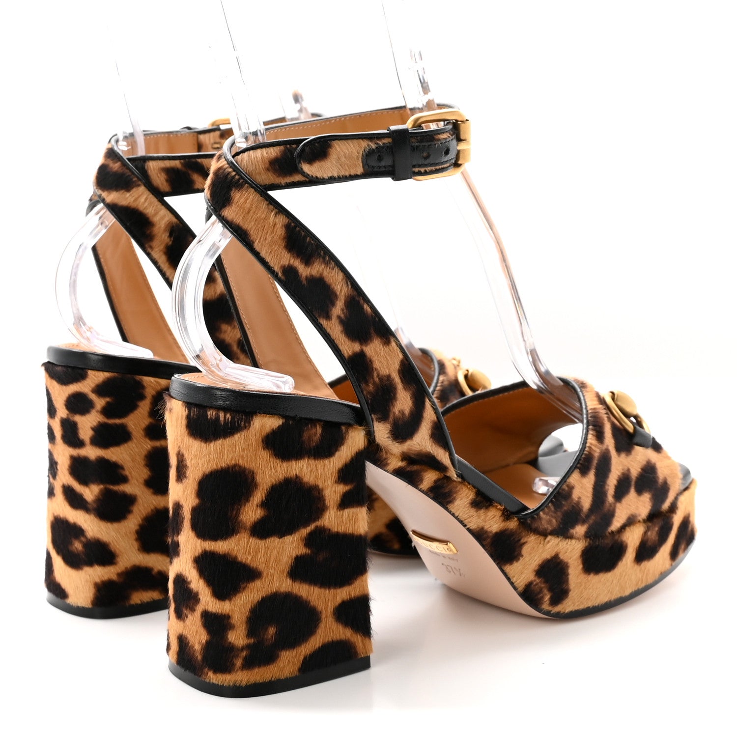 Gucci Calf Hair Leopard Print Horsebit 25/60mm Platform Sandals 37.5 Hazelnut Black 5 of 10