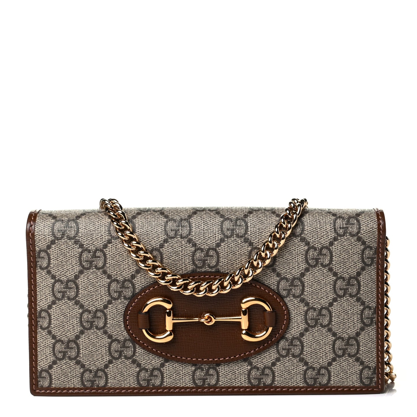 GG Supreme Monogram Azalea Calfskin Horsebit 1955 Wallet On Chain Beige Ebony Brown Sugar