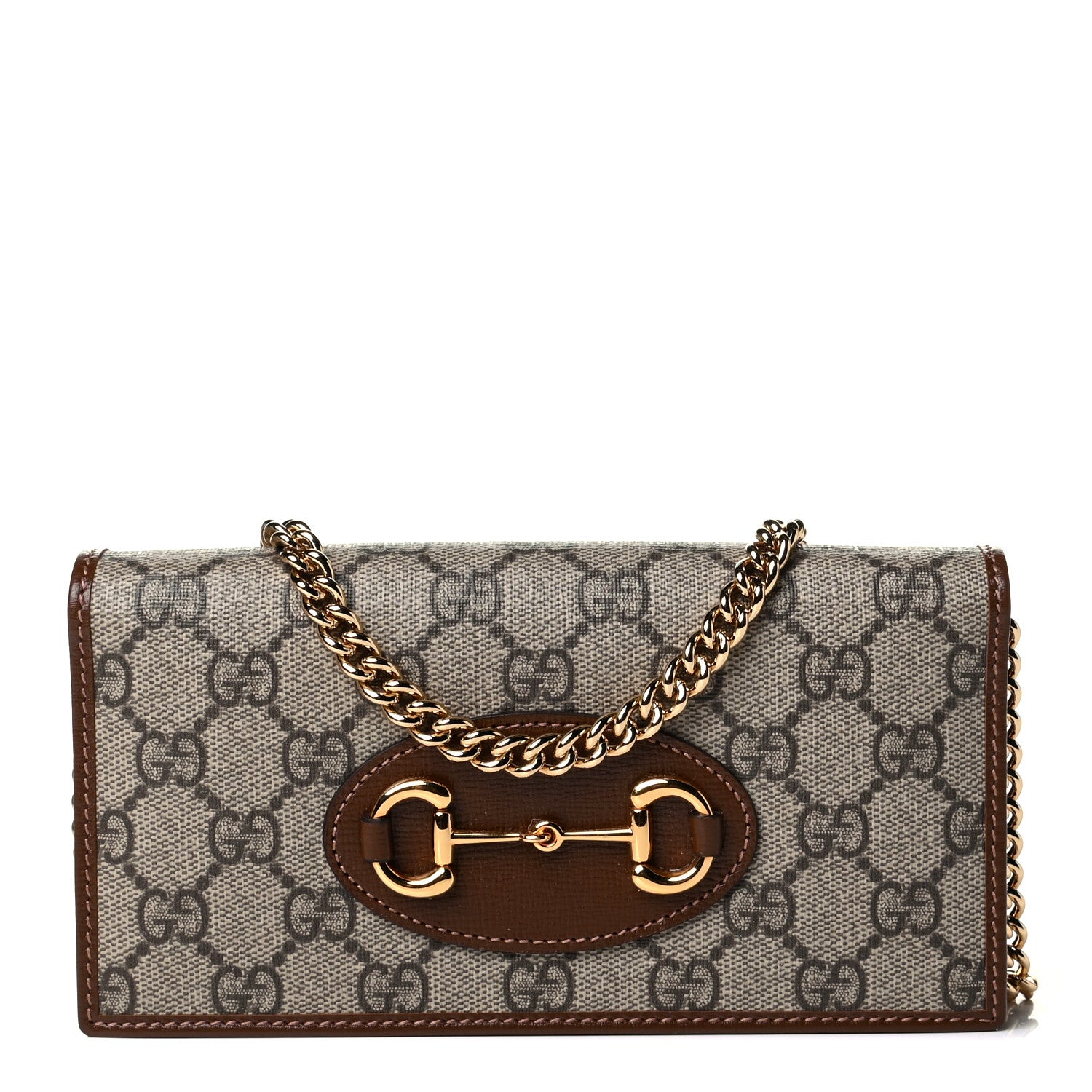 Gucci GG Supreme Monogram Azalea Calfskin Horsebit 1955 Wallet On Chain Beige Ebony Brown Sugar 1 of 6