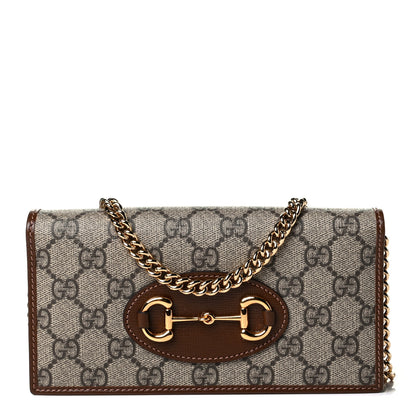 Gucci GG Supreme Monogram Azalea Calfskin Horsebit 1955 Wallet On Chain Beige Ebony Brown Sugar 1 of 6