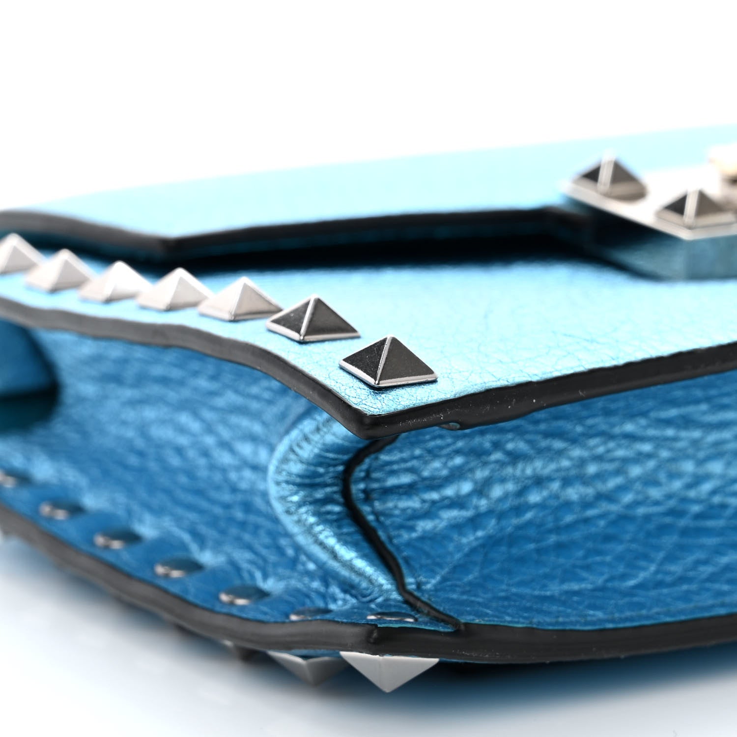Valentino Garavani Metallic Pebbled Calfskin Small Rockstud Overlay Flap Shoulder Bag Cerulean 8 of 9