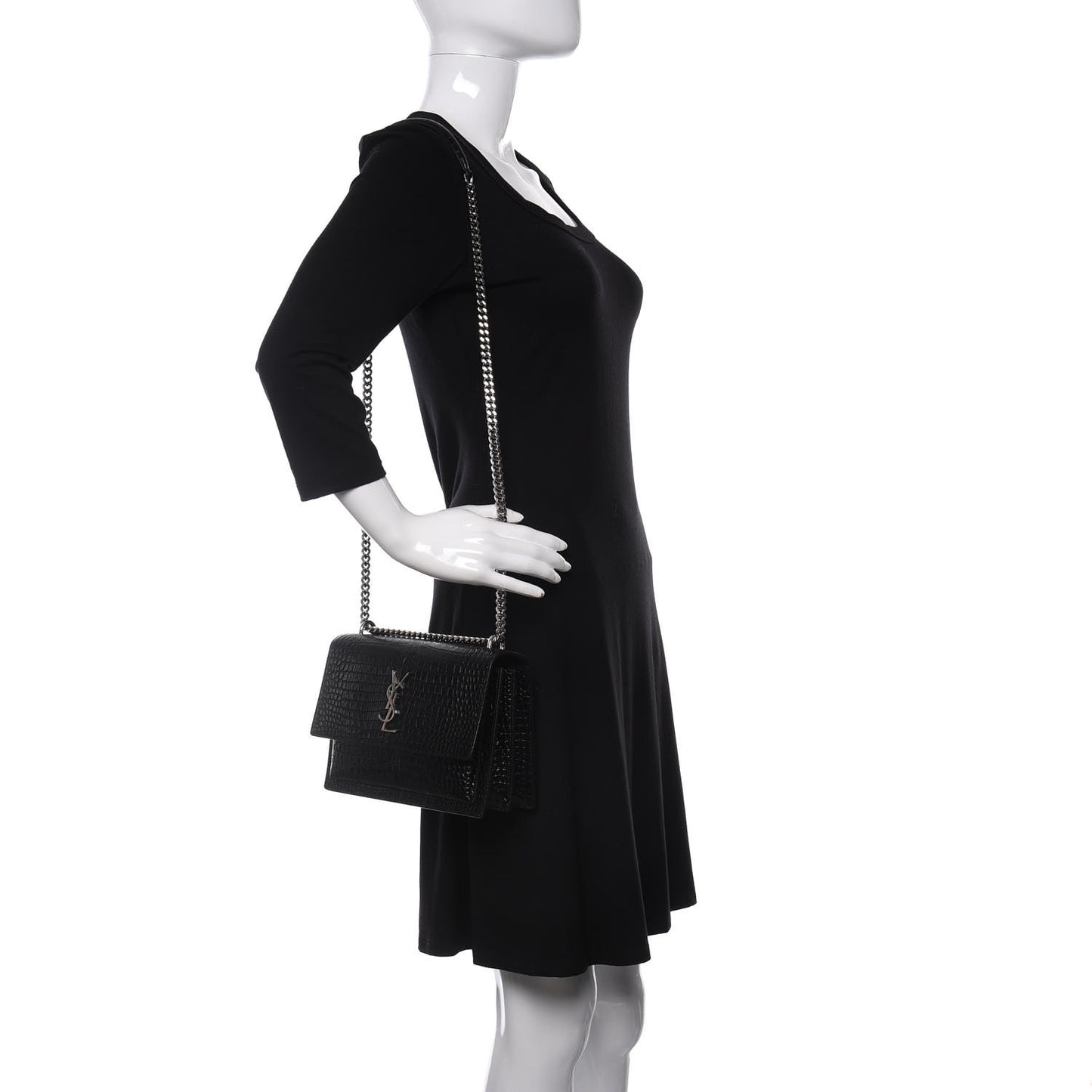 Calfskin Crocodile Embossed Medium Monogram Sunset Black