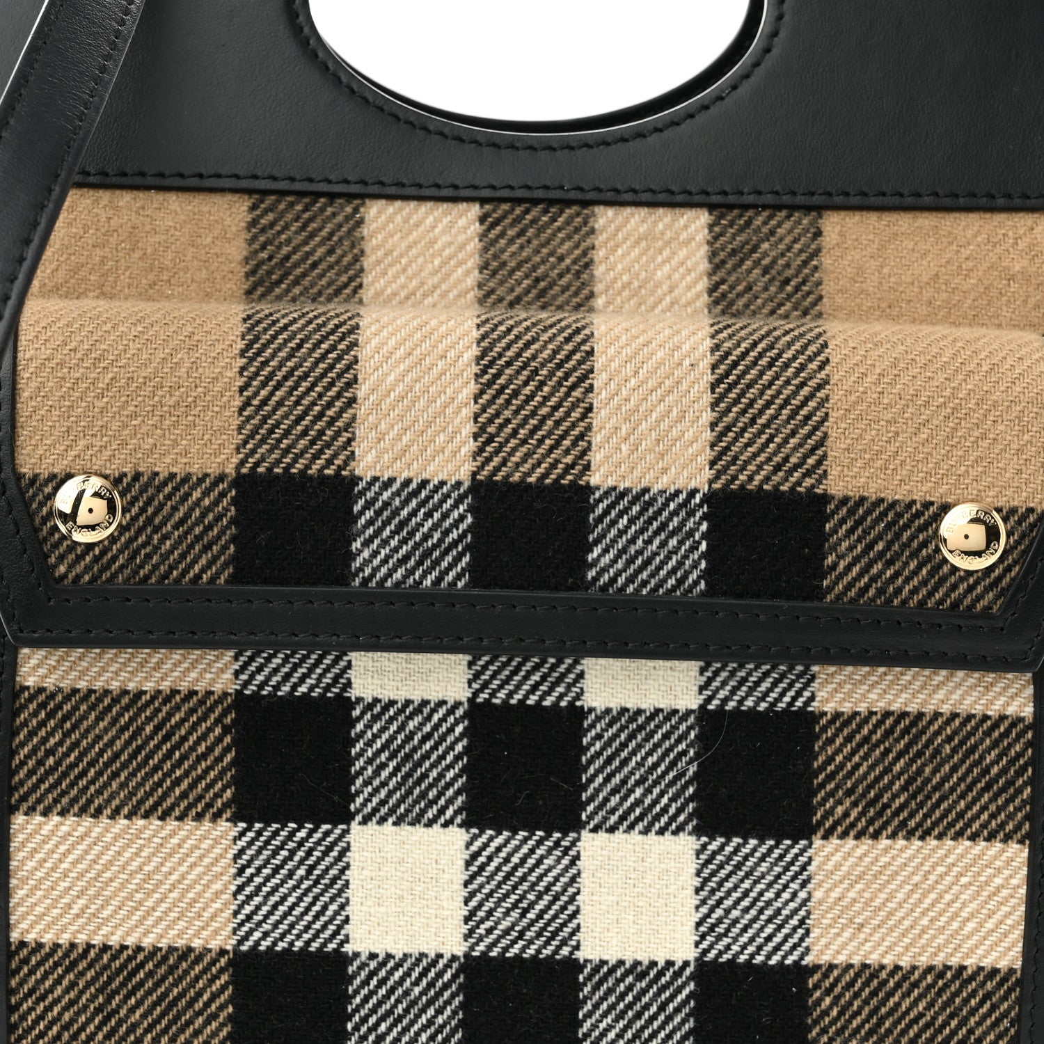 Burberry Smooth Calfskin Cashmere Check Mini Pocket Bag Black 7 of 9