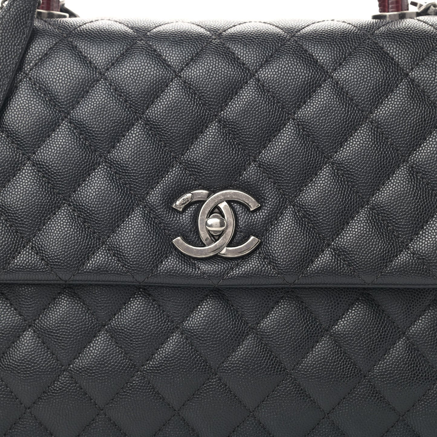 Caviar Lizard Quilted Medium Coco Handle Flap Black