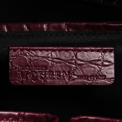 Alexander McQueen Calfskin Crocodile Embossed Small Skull Padlock Zip Around Tote Bordeaux 7 of 9
