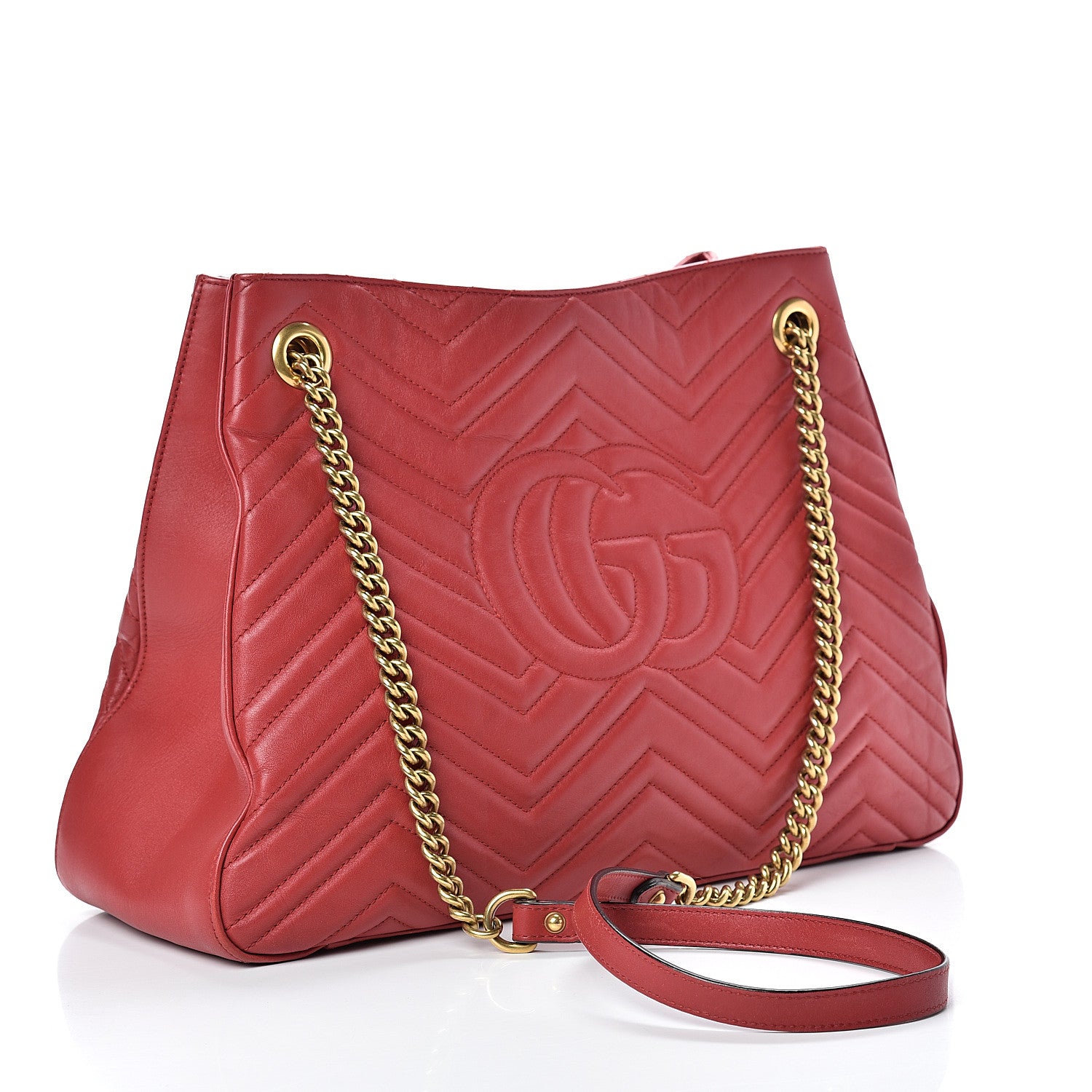 Gucci Calfskin Matelasse Medium GG Marmont Shoulder Tote Bag Hibiscus Red 2 of 16