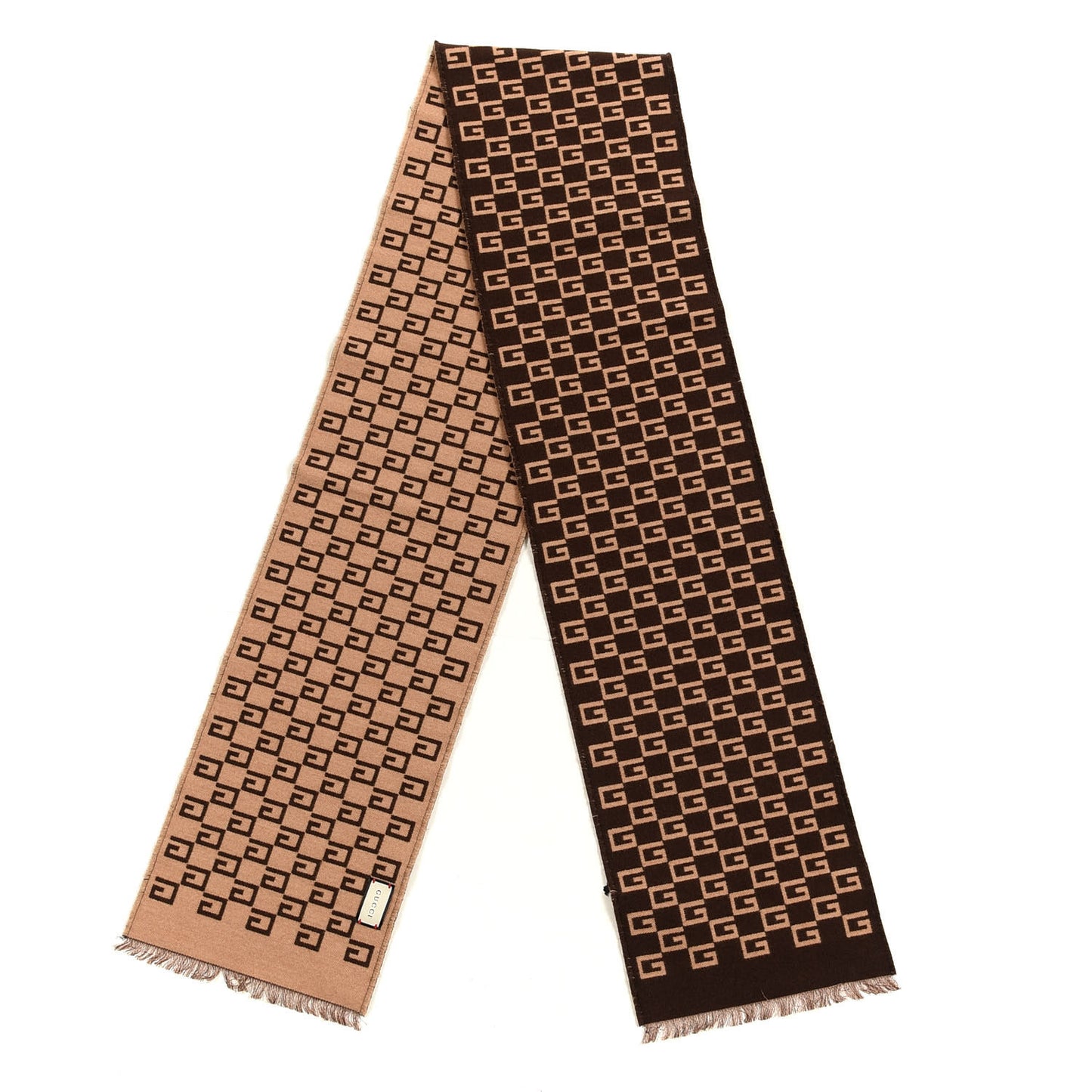 Wool Silk GG Monogram Scarf Beige Dark Brown