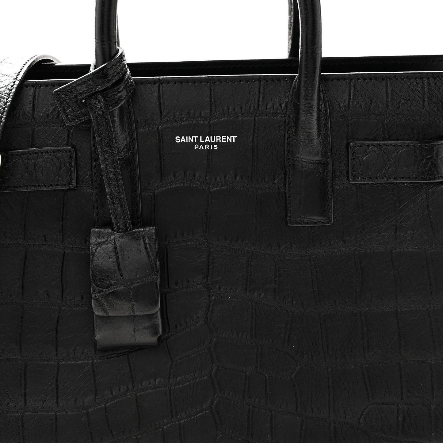 Calfskin Crocodile Embossed Nano Sac De Jour Black