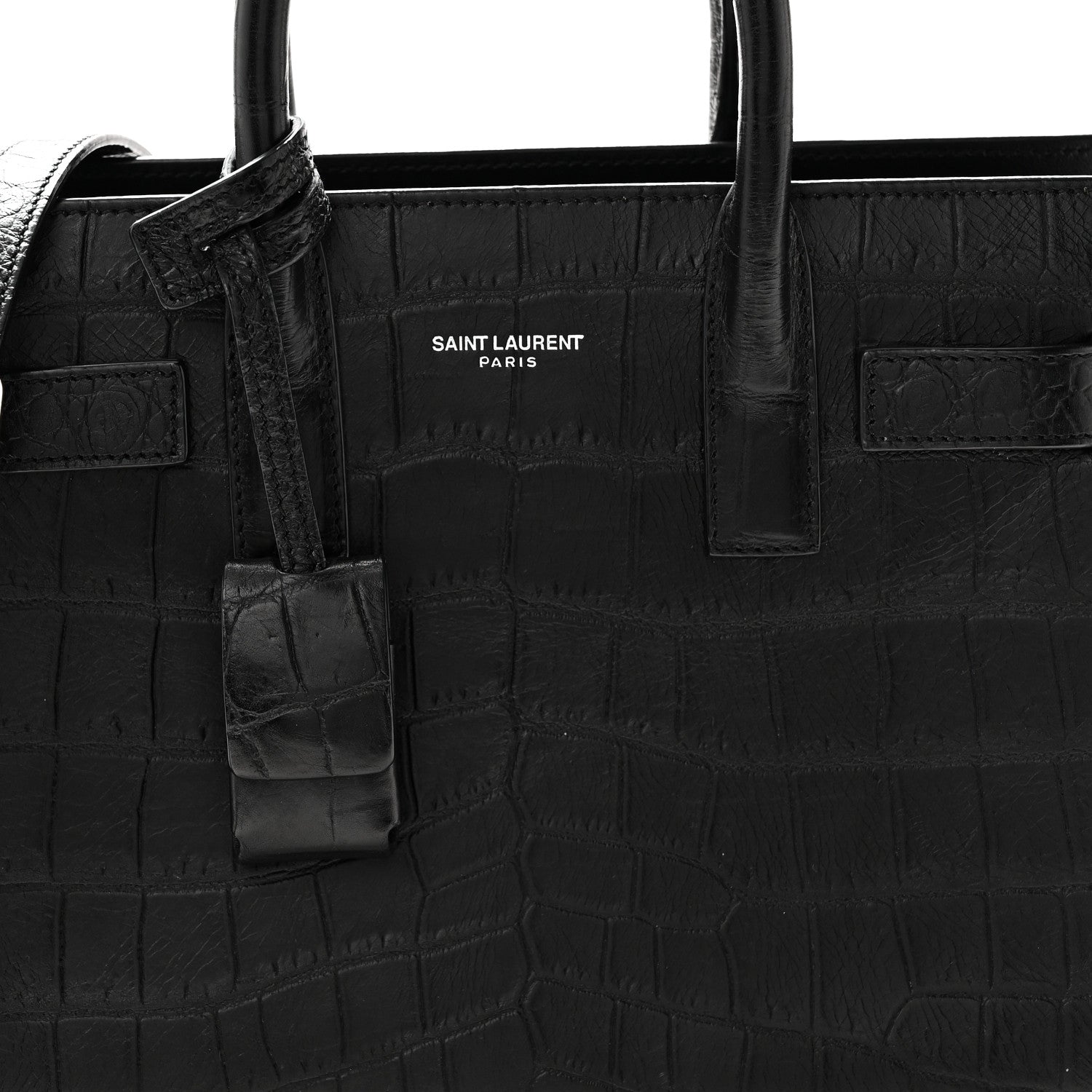 Saint Laurent Calfskin Crocodile Embossed Nano Sac De Jour Black 8 of 10