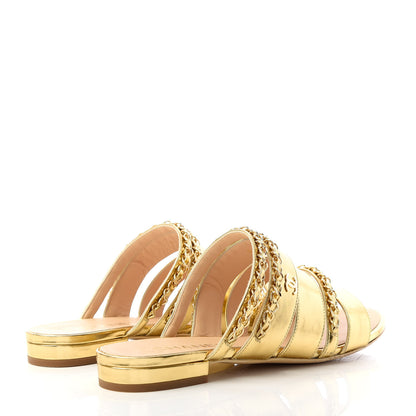 Chanel Metallic Lambskin Chain Mule Sandals 38.5 Gold 4 of 11