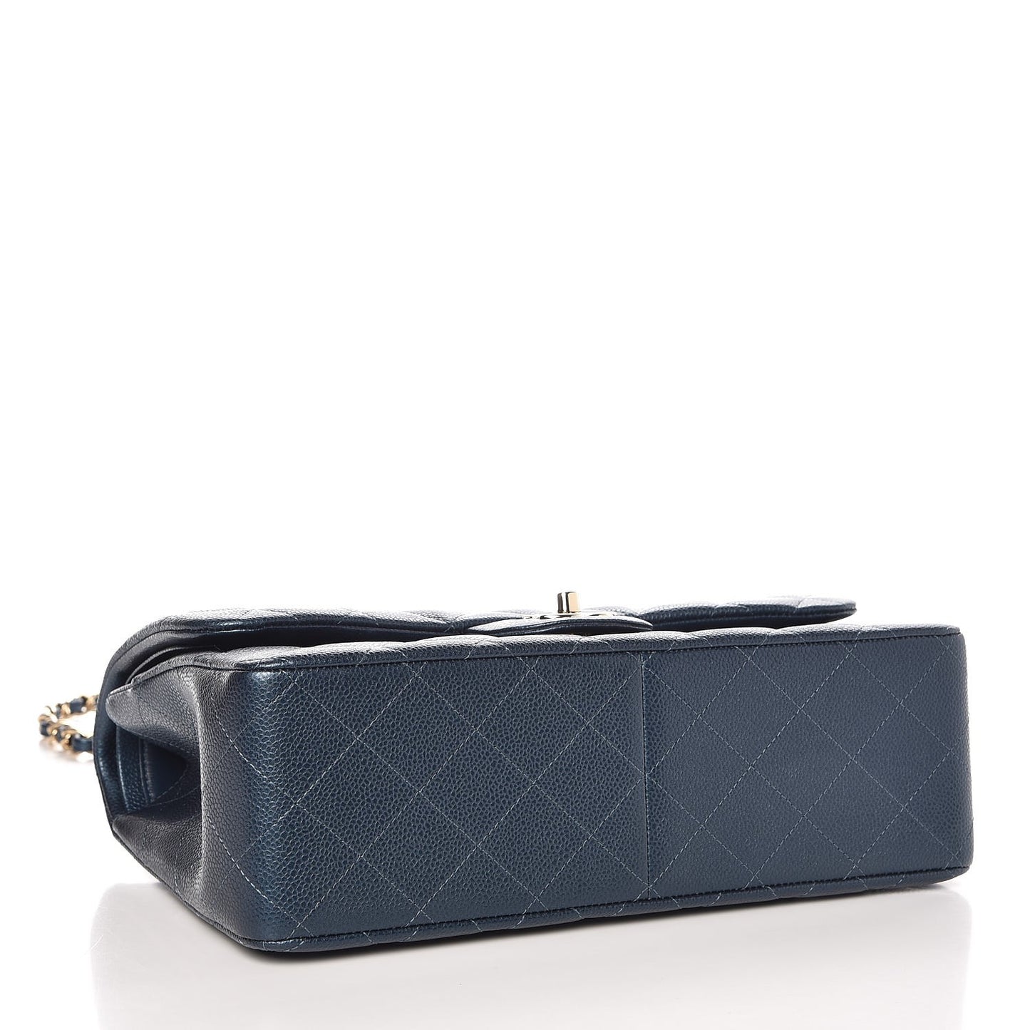Iridescent Caviar Quilted Jumbo Double Flap Dark Blue