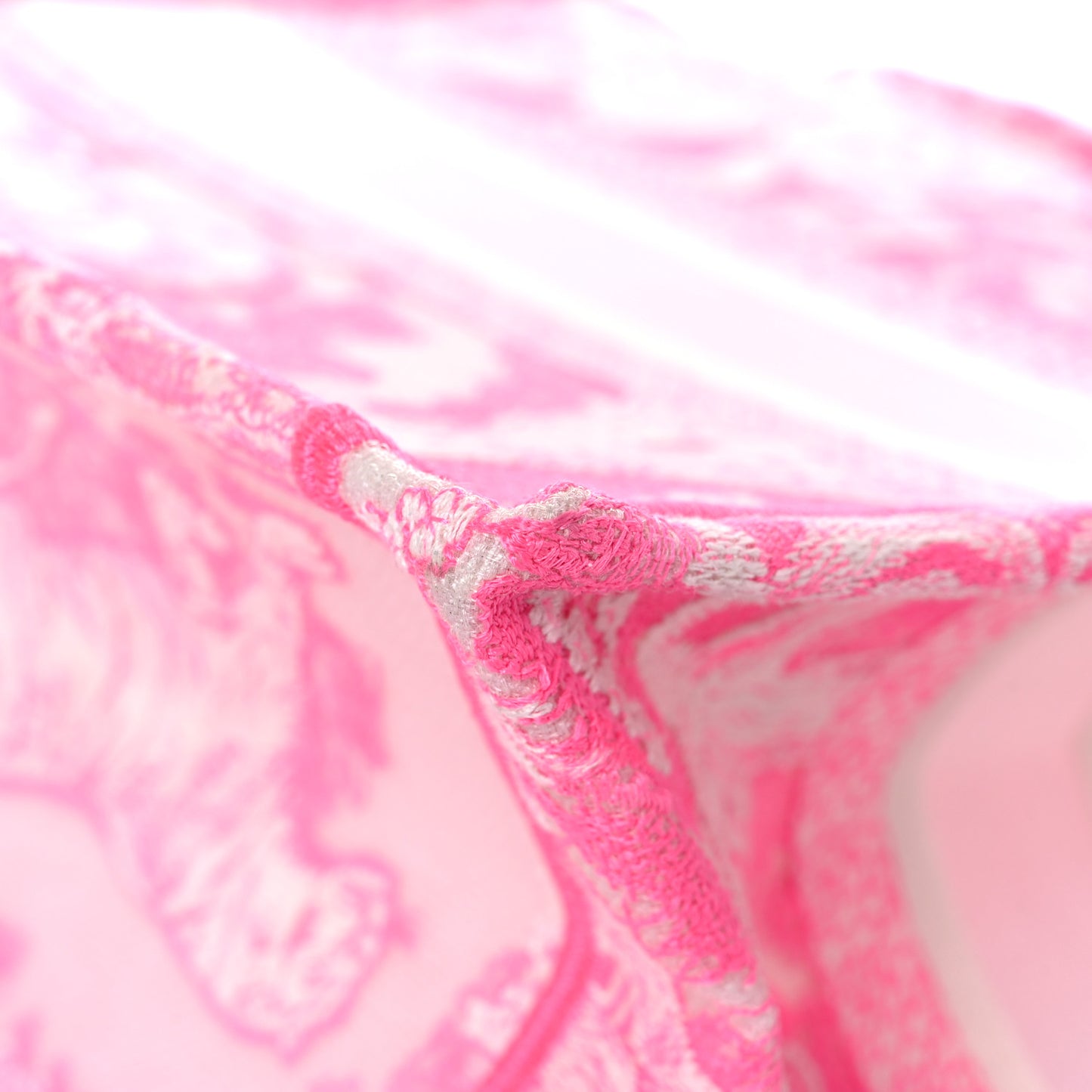 Transparent Canvas Embroidered Small Toile De Jouy Reverse Book Tote Fluorescent Pink