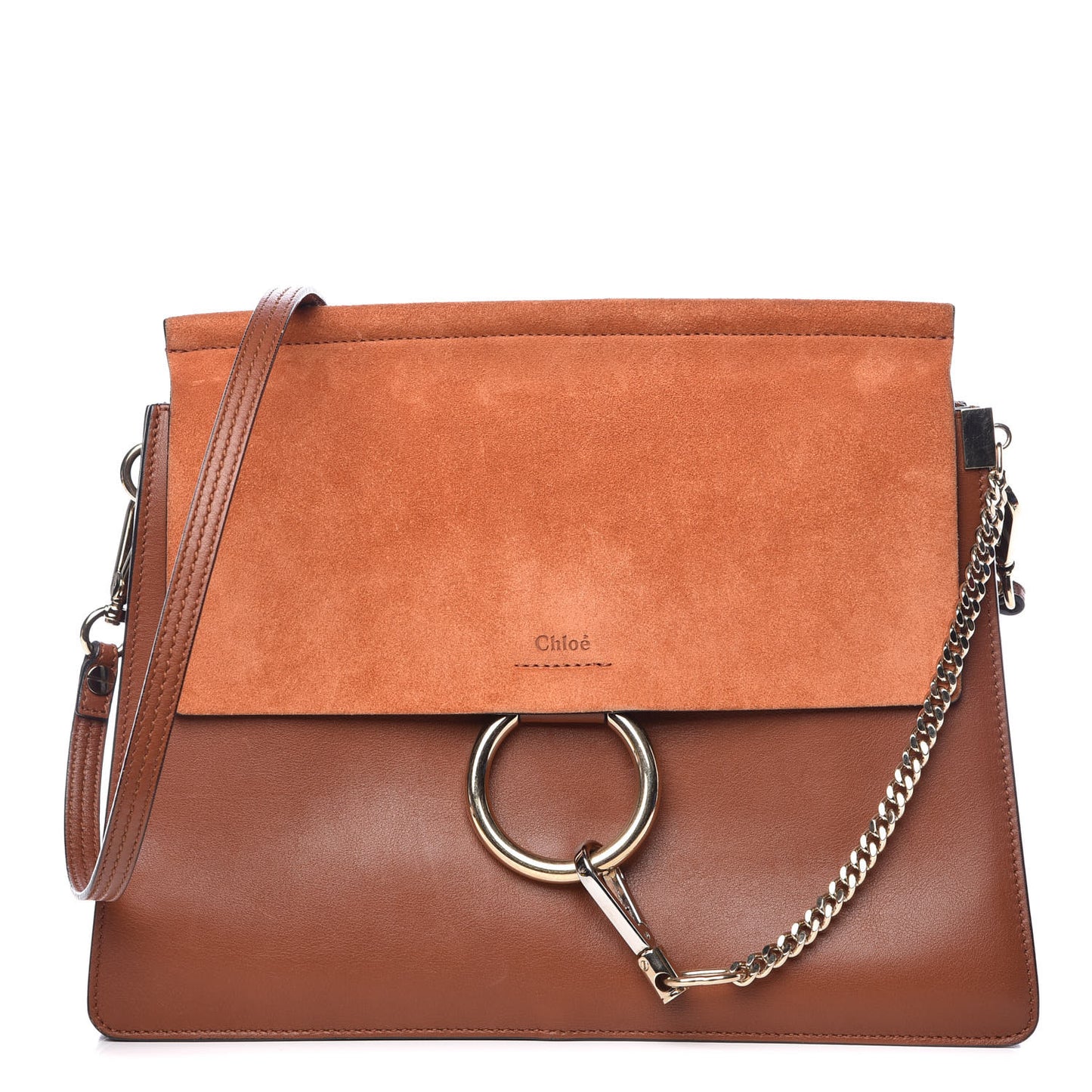 Suede Calfskin Medium Faye Shoulder Bag Tobacco
