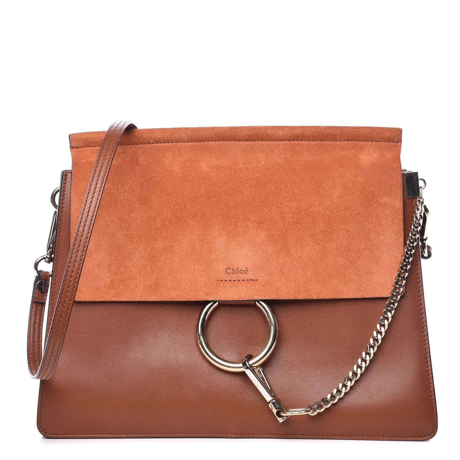 Chloe Suede Calfskin Medium Faye Shoulder Bag Tobacco 1 of 12