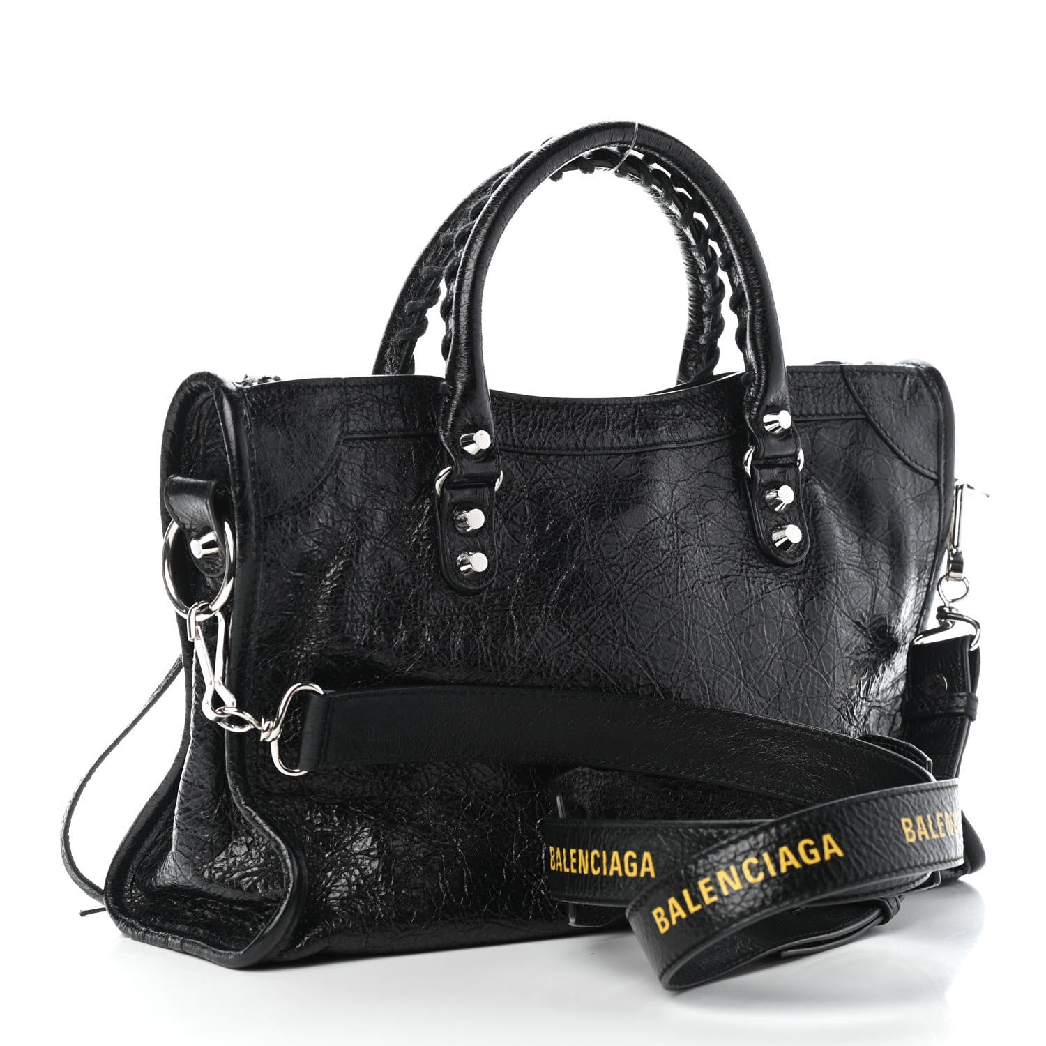 Balenciaga Agneau Classic Silver Hardware S City Logo Strap Black Jaune Soleil 2 of 4