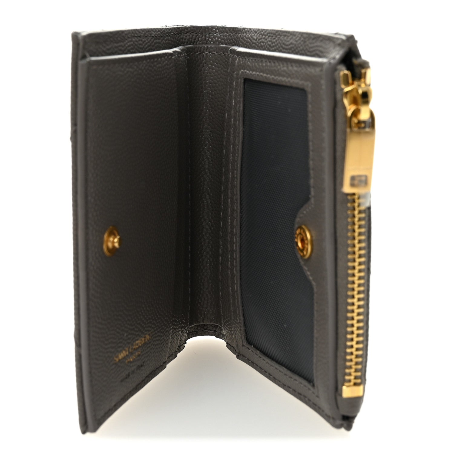 Saint Laurent Grain De Poudre Matelasse Chevron Monogram Zipped Card Case Tech Fog 5 of 7