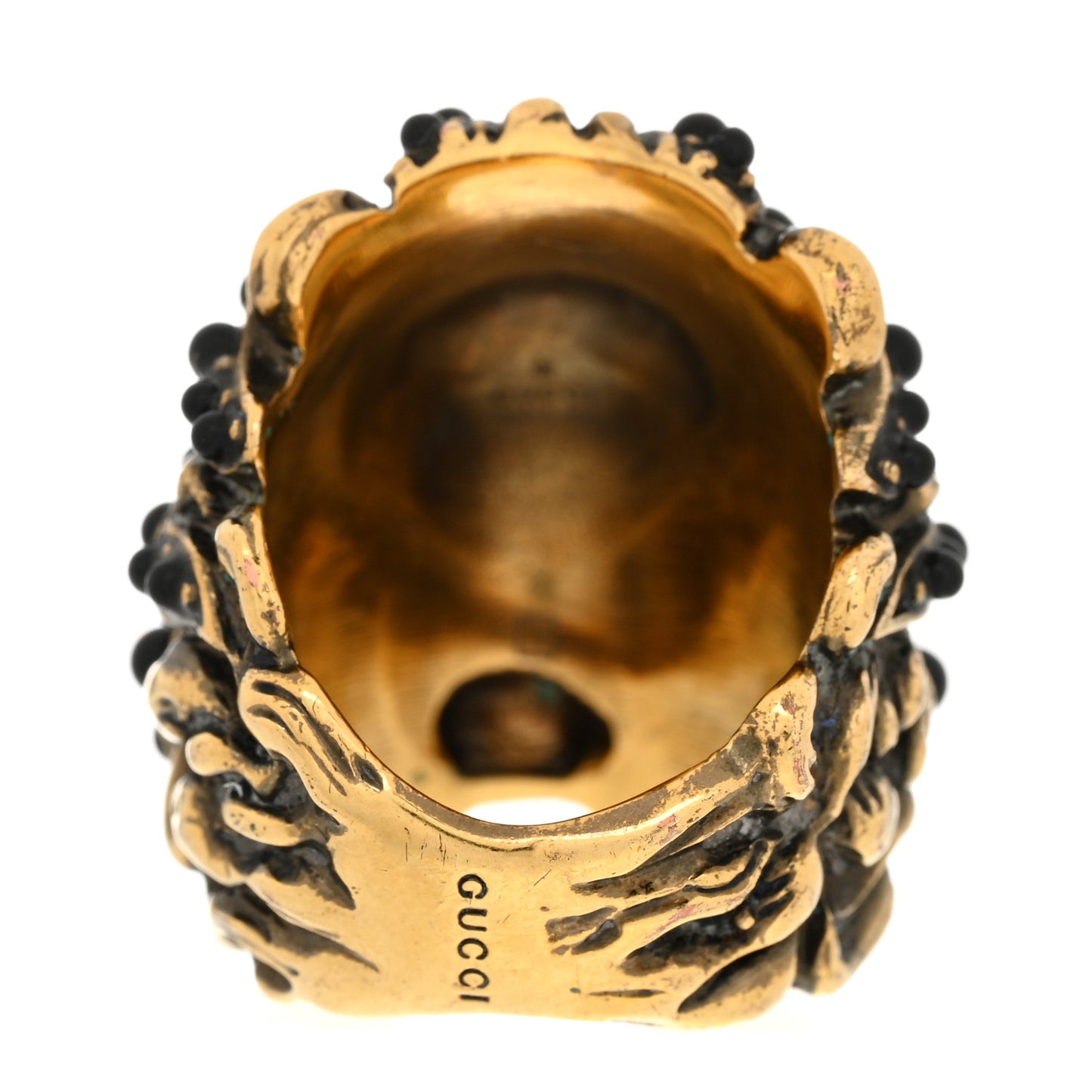 Metal Crystal Lion Head Ring 50/5.25 Aged Gold
