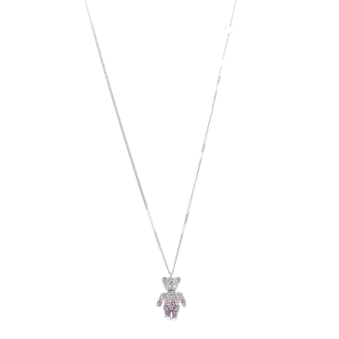 Crystal Teddy Bear Heart Necklace Pink Silver