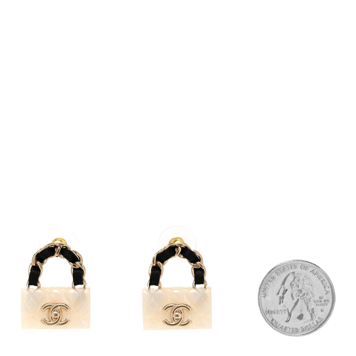 Resin Lambskin Turnlock Flap Bag Earrings Gold White Black