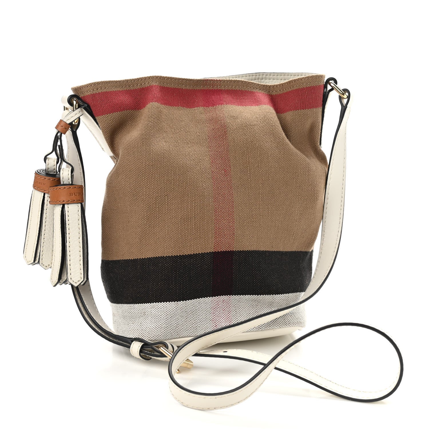 Burberry Canvas Mega Check Mini Ashby Tassel Crossbody White 2 of 9