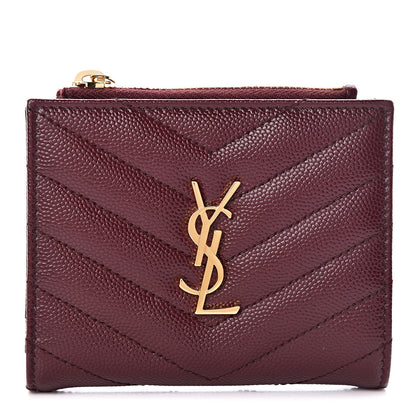 Saint Laurent Grain De Poudre Matelasse Chevron Monogram Zipped Card Case Palissandre 1 of 8