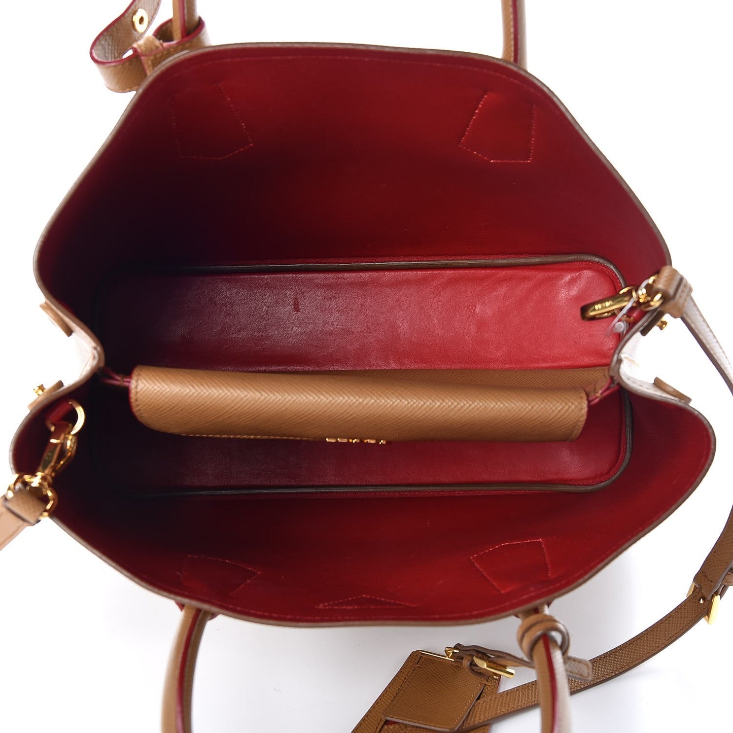 Saffiano Cuir Medium Double Bag Caramel