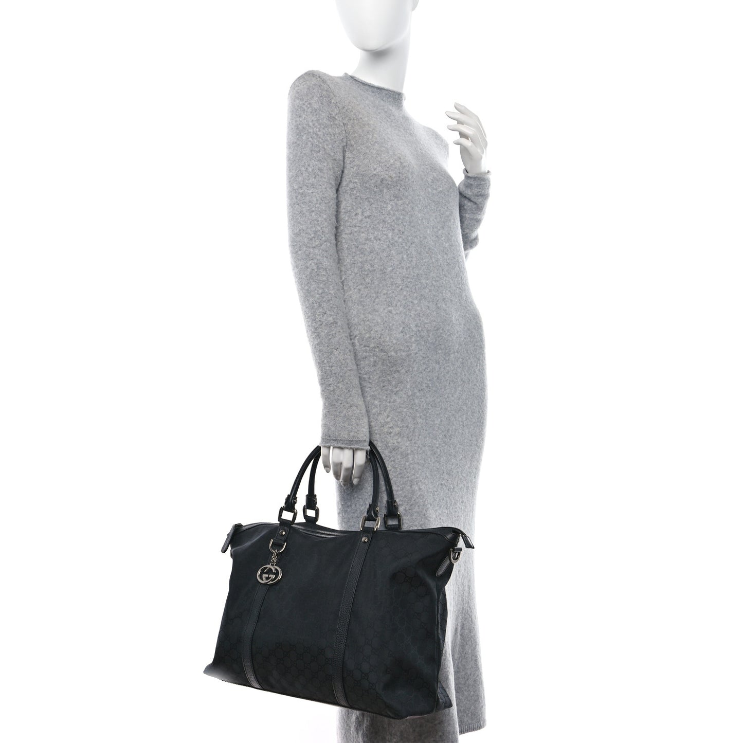 Nylon Monogram Medium GG Charm Dome Satchel Black