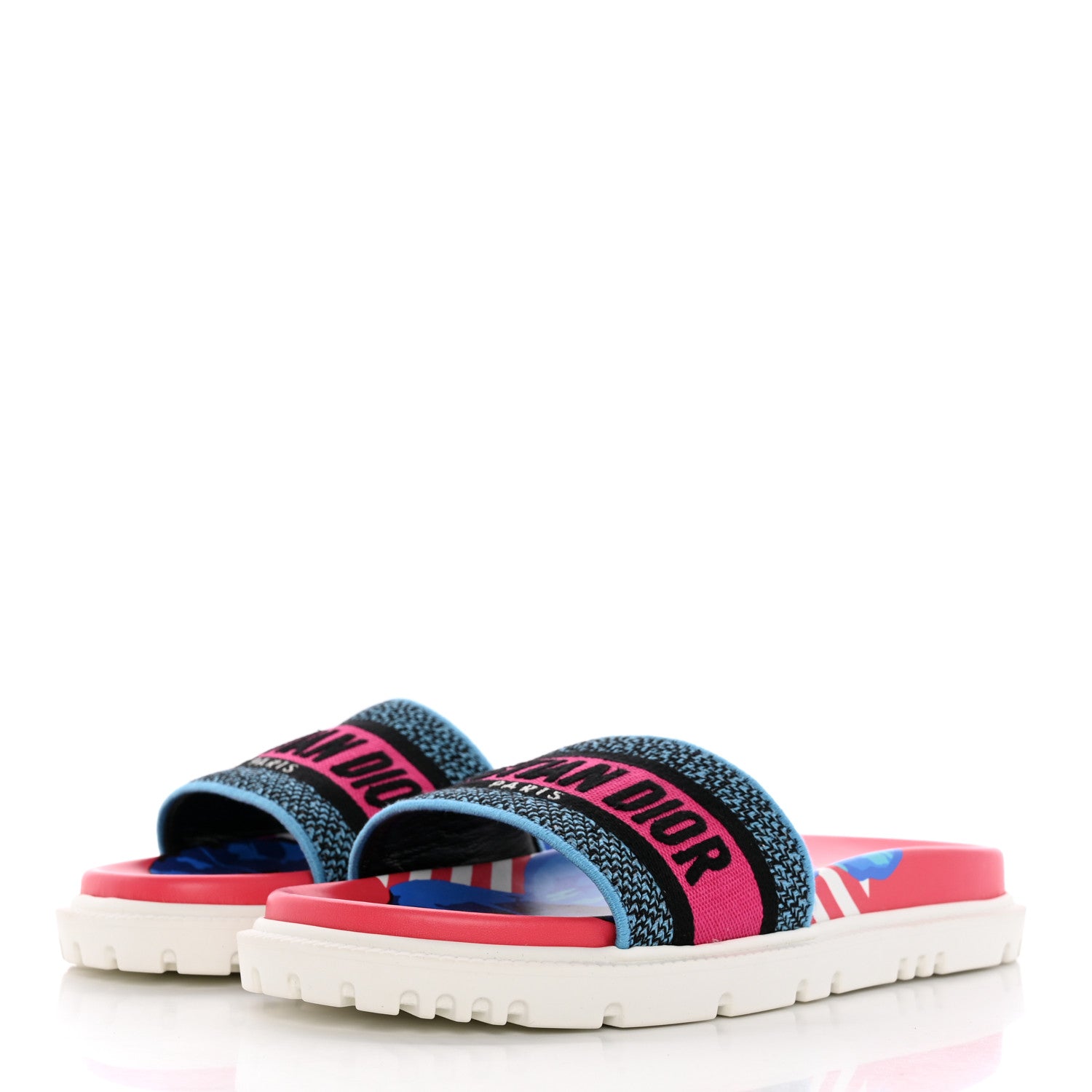 Christian Dior Canvas D-Flower Pop Embroidered Dway 10mm Slide Sandals 39 Pink Blue Multicolor 3 of 11