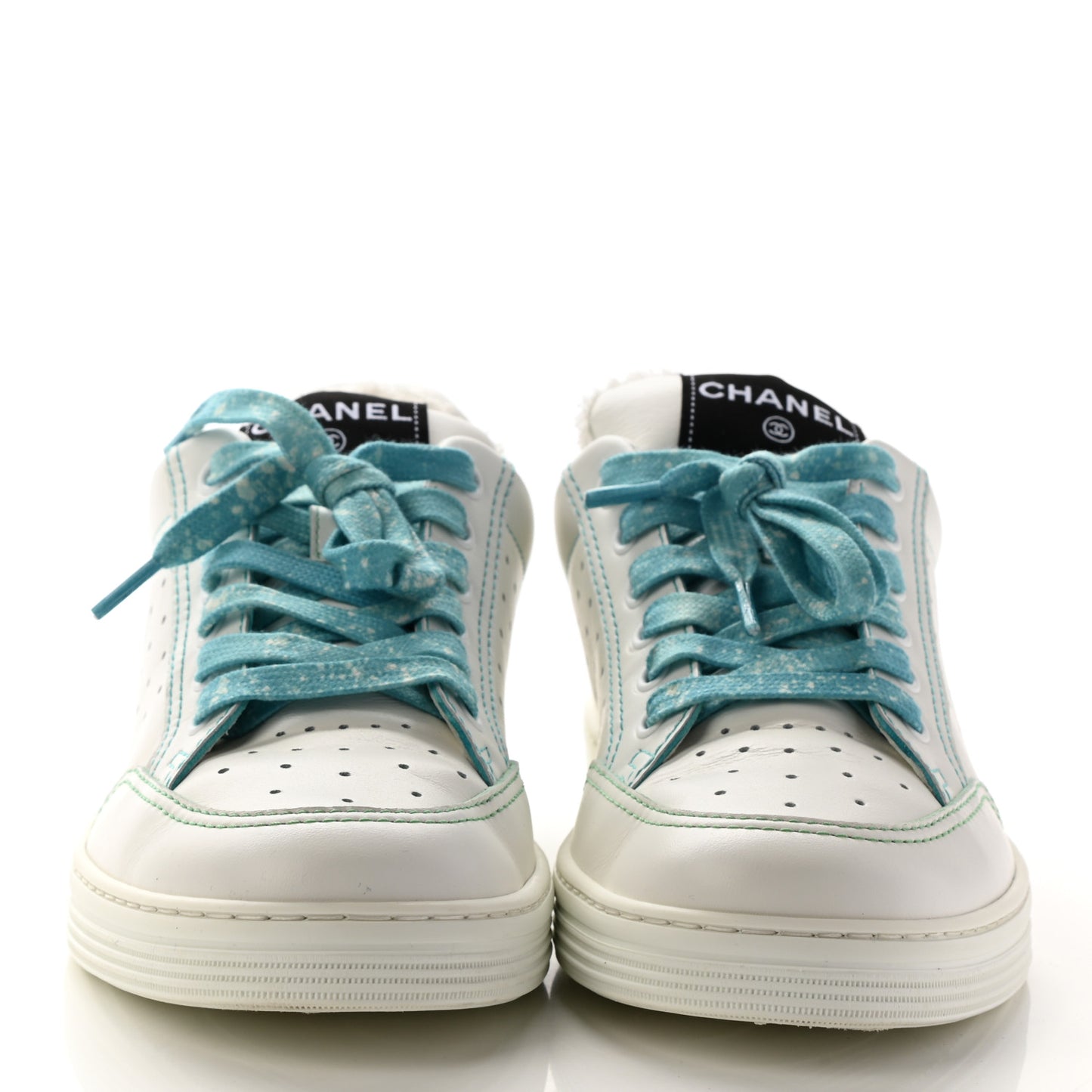 Calfskin Womens Logo Sneakers 40 White Blue