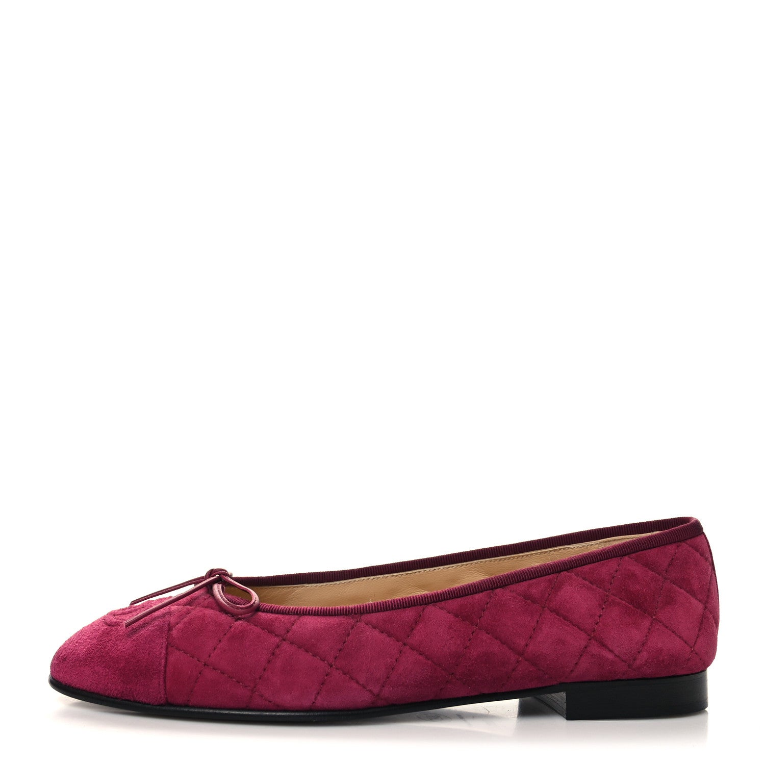 Chanel Suede Calfskin Quilted Cap Toe CC Ballerina Flats 39.5 Dark Pink 1 of 8