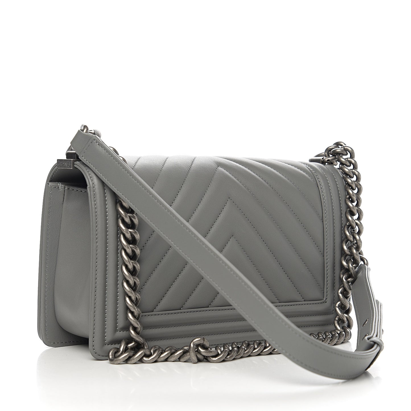 Calfskin Chevron Quilted Medium Boy Flap Grey