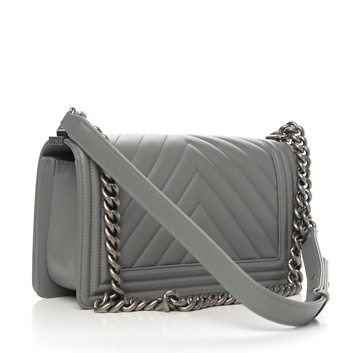 Chanel Calfskin Chevron Quilted Medium Boy Flap Grey 2 of 9