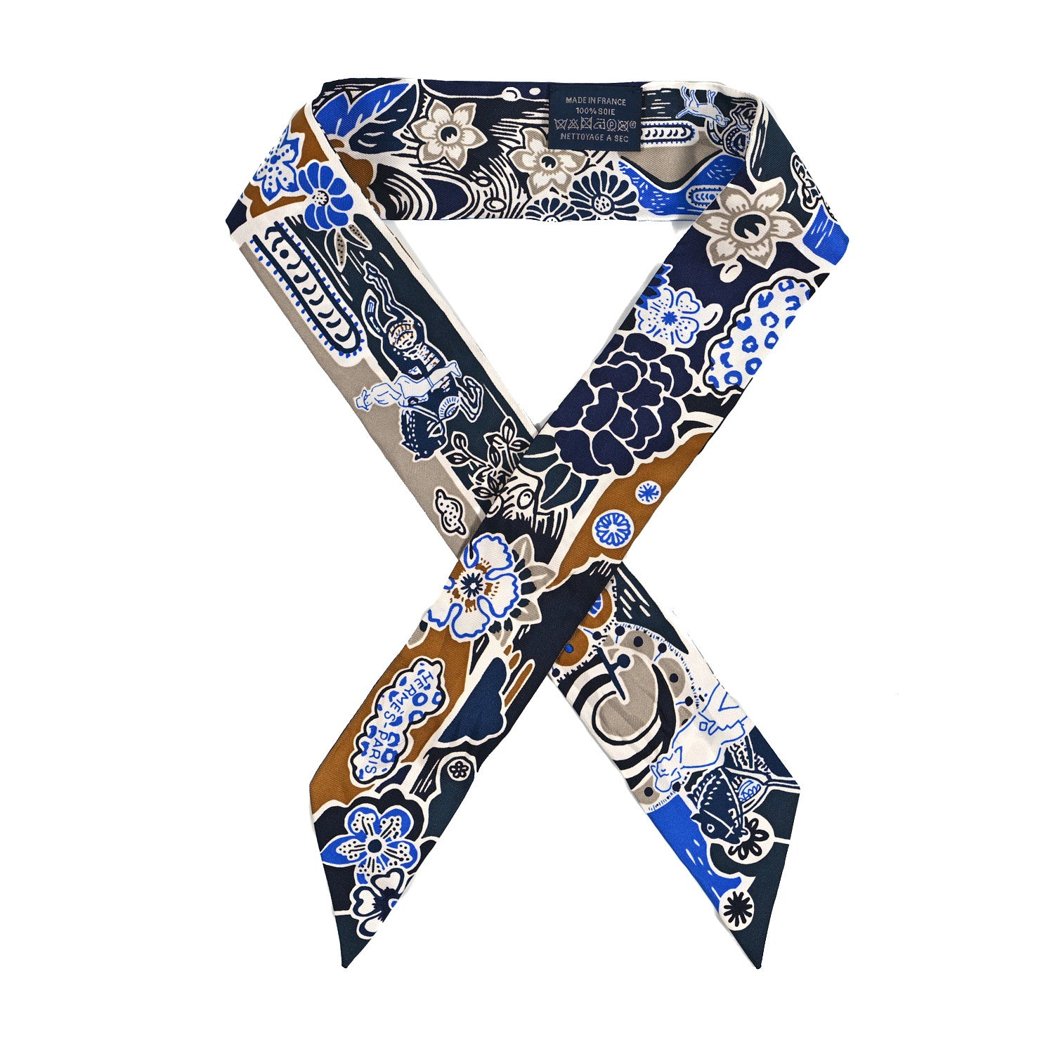 Hermes Silk Bingata Twilly Marine Tabac White 1 of 4