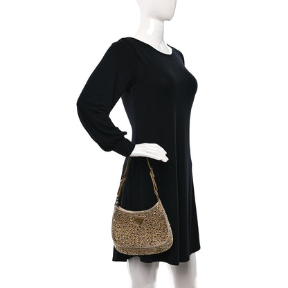 Prada Satin Crystal Cleo Adjustable Strap Shoulder Bag Platino 2 of 9