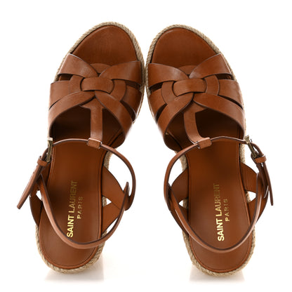 Saint Laurent Calfskin 85 Platform Espadrille Wedge Sandals 39.5 Brown 2 of 10